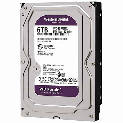 Refurbished Western Digital 6TB WD60PURX Purple Internal Hard Drive - 5400 RPM, SATA 6Gb/s, 64MB Cache