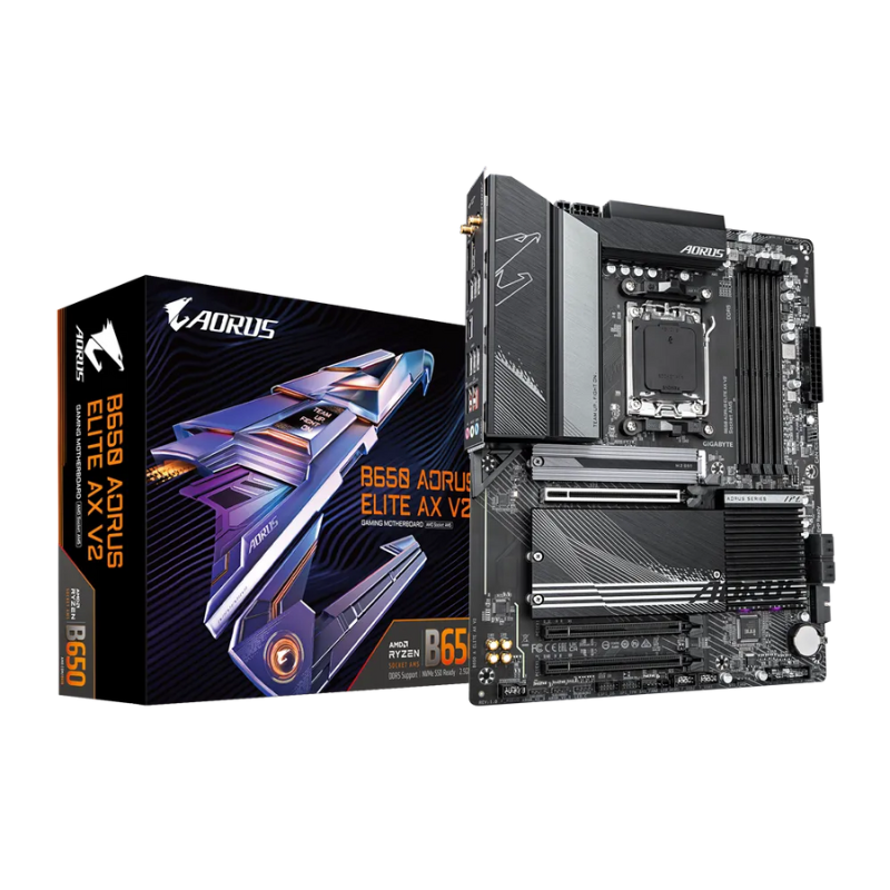 GIGABYTE B650 AORUS ELITE AX V2, ATX Motherboard, Socket AM5, PCIe 5.0, DDR5, WiFi 6E, 2.5GbE LAN