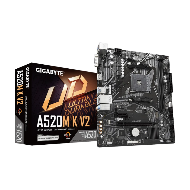 GIGABYTE A520M K V2 Motherboard, Micro-ATX, AM4 Socket, DDR4, PCIe 3.0