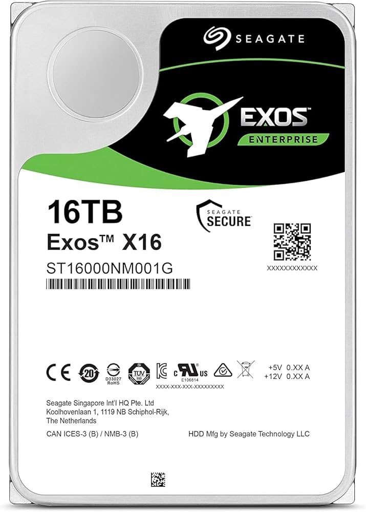 Seagate Exos X16 16TB ST16000NM001G Refurbished Enterprise Hard Drive, 7200 RPM, SATA 6Gb/s, 256MB Cache