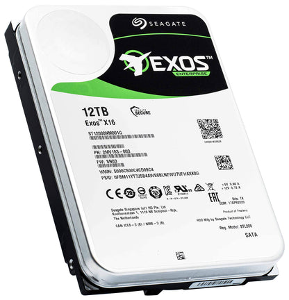 Exos X16 12TB ST12000NM001G Hard Drive, 7200 RPM, SAS 12Gb/s, 256MB Cache - Refurbished