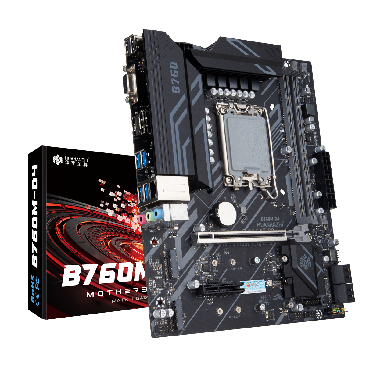 HUANANZHI B760M-D4-B Micro ATX Motherboard, Intel LGA1700, DDR4 3200MHz, PCIe 4.0, Dual M.2 NVMe