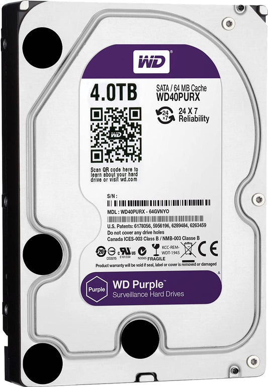 4TB WD40PURX Refurbished Hard Drive - 5400 RPM, SATA 6Gb/s, 64MB Cache