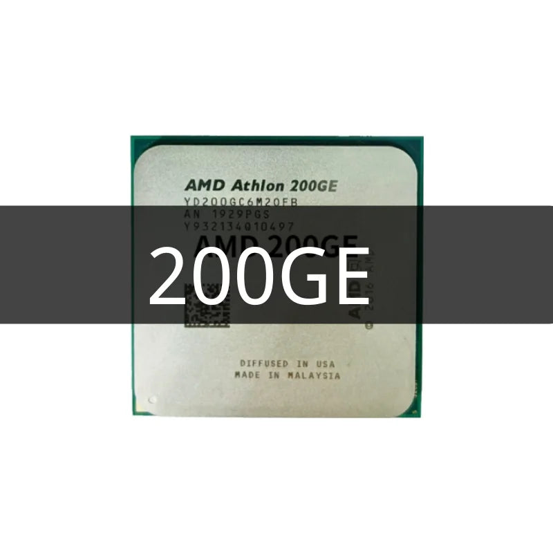 AMD Athlon 200GE Processor, 2 Cores, 4 Threads, 3.2 GHz, AM4 Socket - Desktop CPU