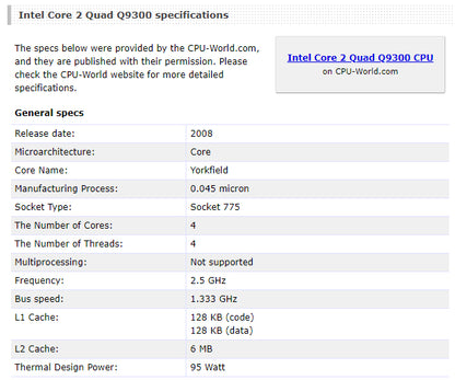 Intel Core 2 Quad Q9300 Processor, 4 Cores, 4 Threads, 2.5 GHz, LGA 775, 6MB Cache - Desktop CPU