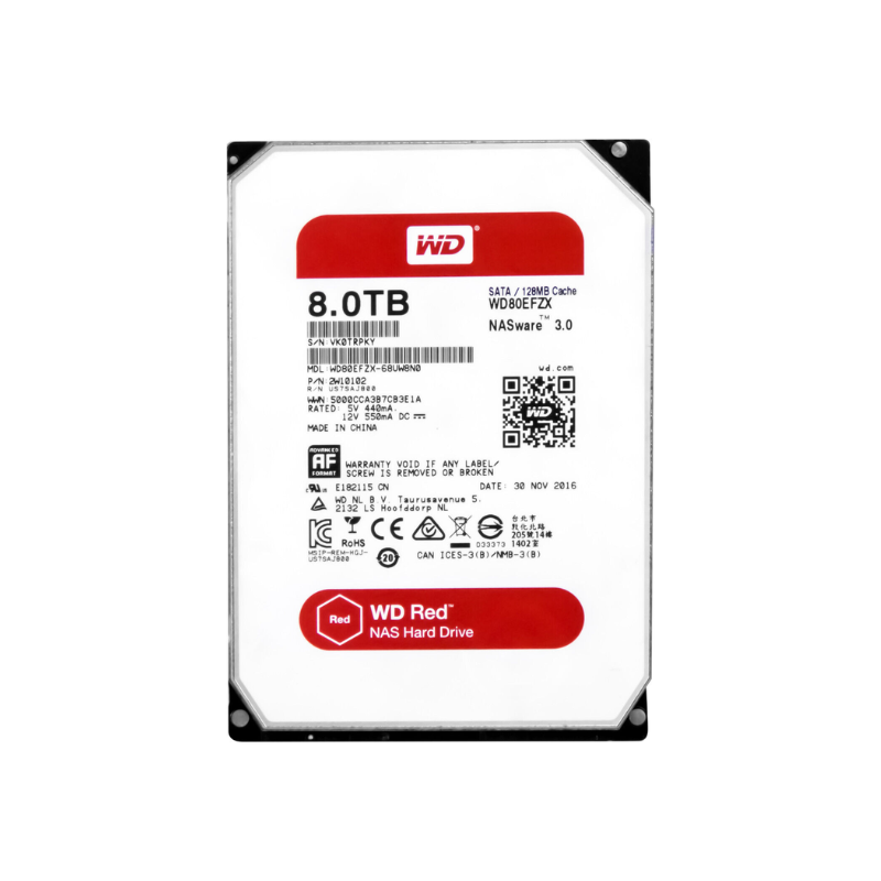 Western Digital 8TB WD Red WD80EFPX Hard Drive, 3.5 Inch, SATA 6Gb/s, NAS Storage