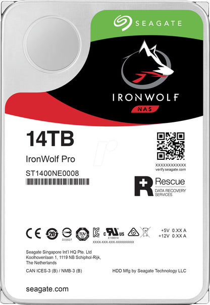 IronWolf Pro 14TB ST14000NE0008 Refurbished Hard Drive, 7200 RPM, SATA 6Gb/s, NAS Storage