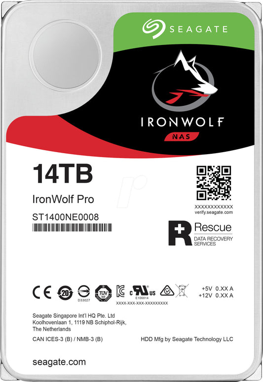 IronWolf Pro 14TB ST14000NE0008 Refurbished Hard Drive, 7200 RPM, SATA 6Gb/s, NAS Storage