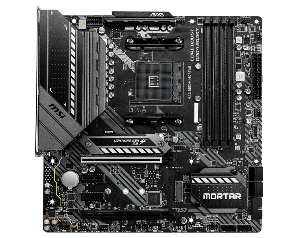 MSI B550M MORTAR Motherboard, AMD B550 Chipset, Micro-ATX, AM4 Socket, DDR4, Dual M.2, PCIe 4.0