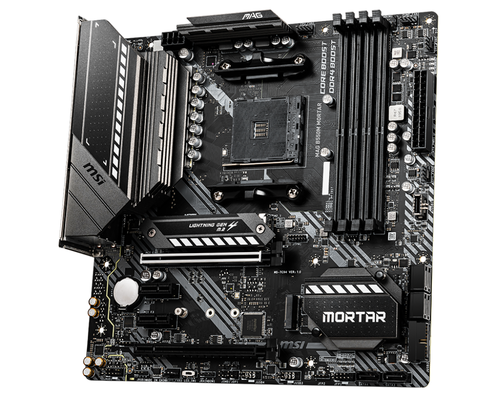 MSI B550M MORTAR Motherboard, AMD B550 Chipset, Micro-ATX, AM4 Socket, DDR4, Dual M.2, PCIe 4.0