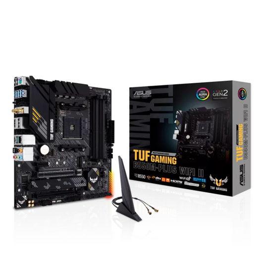 ASUS TUF GAMING B550M-PLUS (WI-FI) II, AMD AM4, PCIe 4.0, Dual M.2, 2.5Gb LAN, Micro-ATX, RGB Lighting - Gaming Motherboard