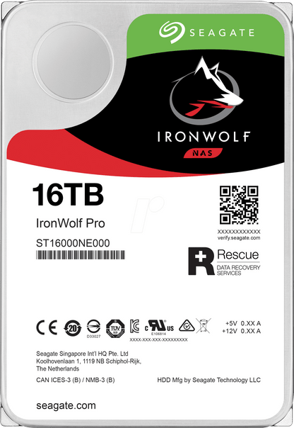 IronWolf Pro 16TB ST16000NE000 Hard Drive, 7200 RPM, 256MB Cache - Refurbished